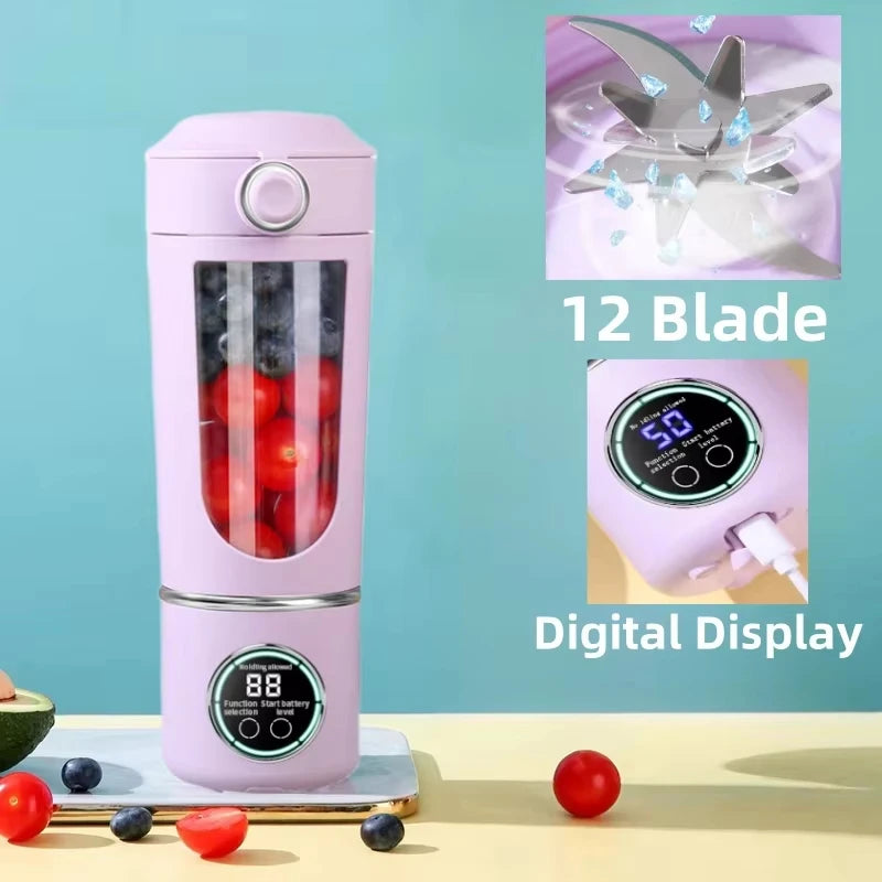 700ml 2-in-1 Portable Blender Bottle – 12-Blade Juicer with Fast Mixing & Type-C Charging