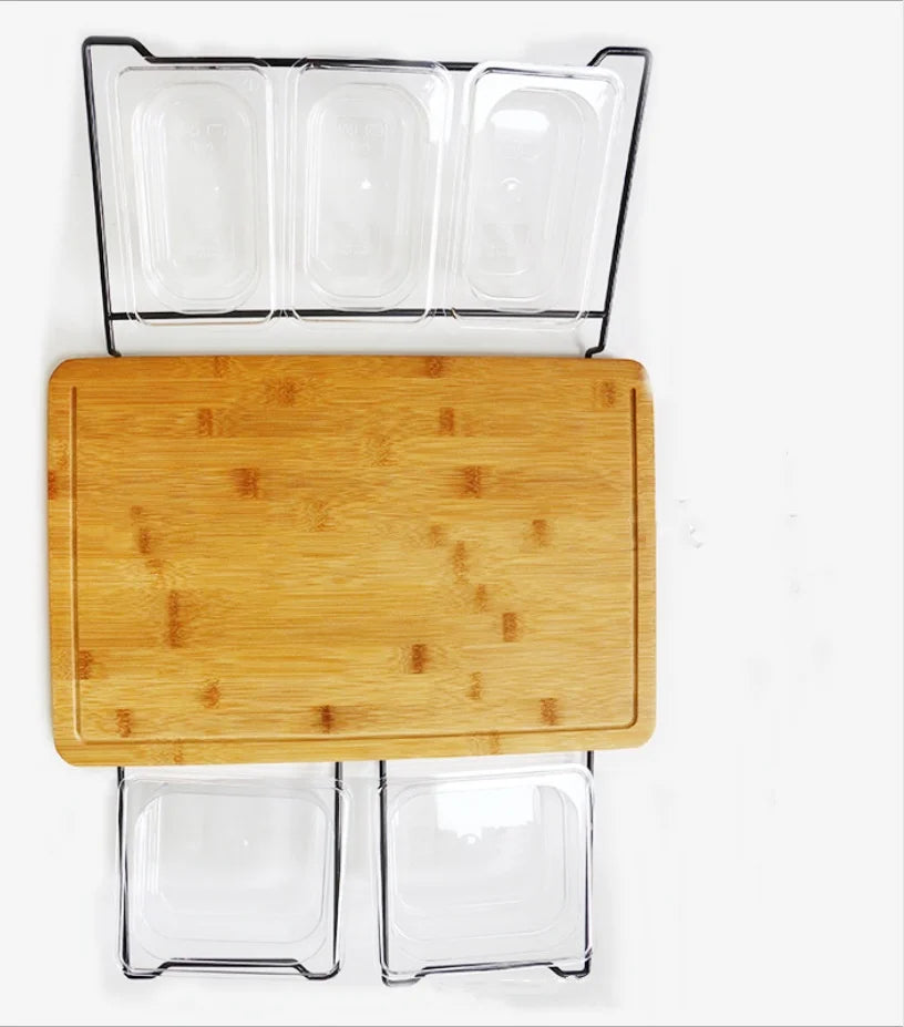 Expandable Bamboo Cutting Board Set – With Trays, Containers & Juice Groove for Organized Prep