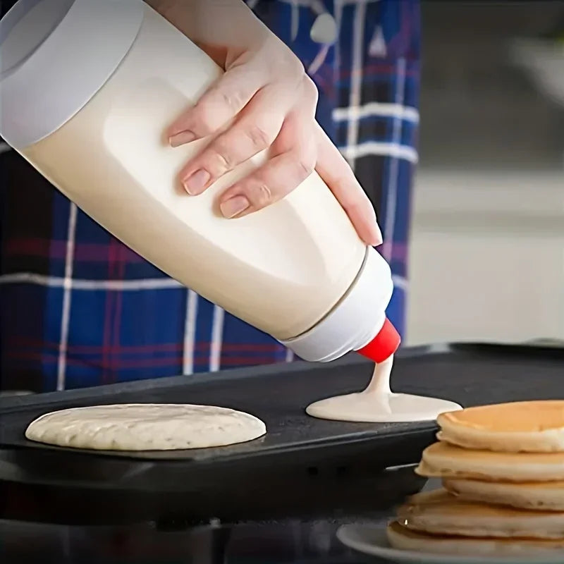 Pancake Batter Dispenser Bottle with Whisk Ball – Easy Pour Mixer for Pancakes, Muffins & More